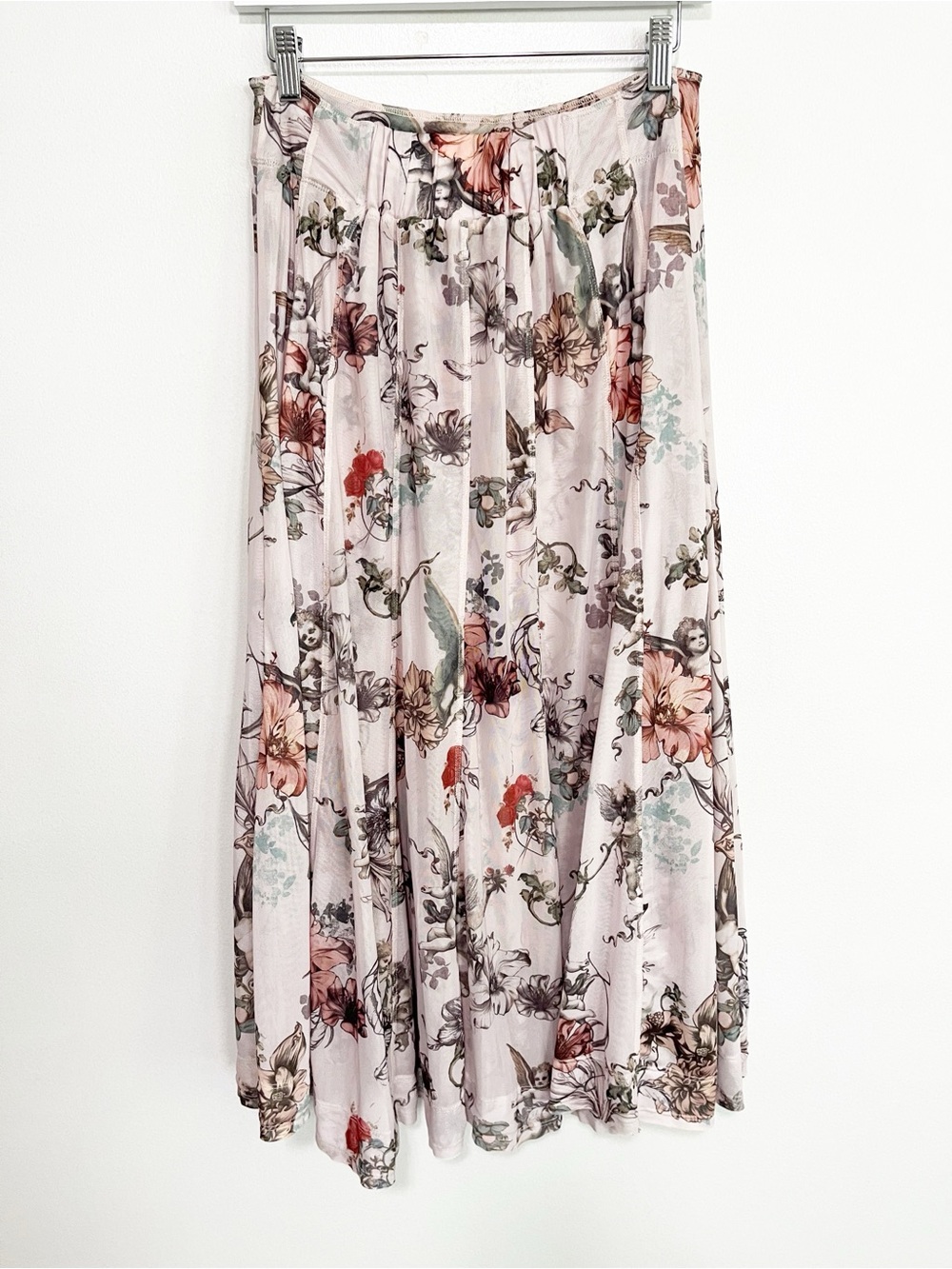 BOGO! Anthropologie Pilcro Mesh Seamed Midi Skirt French Neutral Floral Small - Picture 7 of 10